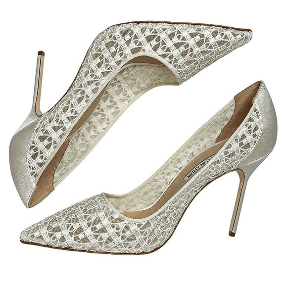 Manolo Blahnik BB 105 White Lace Satin Pumps Bridal Heels Size 41 Made in Italy - Picture 5 of 12